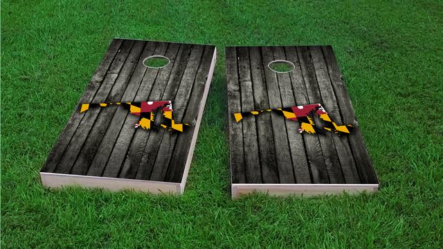 Wood Slate State Flag & Map (Maryland) Themed Custom Cornhole Board Design