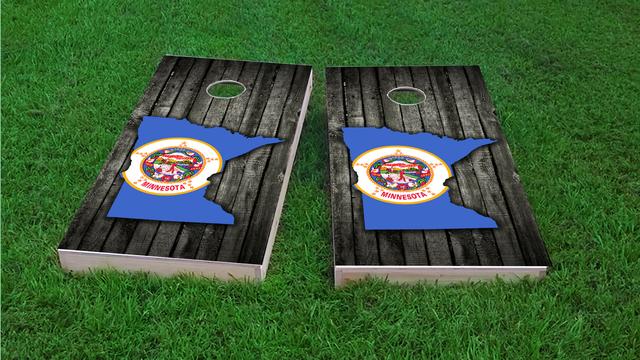 Wood Slate State Flag & Map (Minnesota) Themed Custom Cornhole Board Design