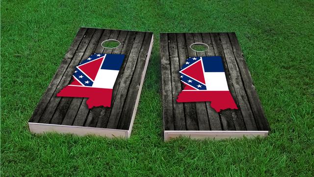 Wood Slate State Flag & Map (Mississippi) Themed Custom Cornhole Board Design