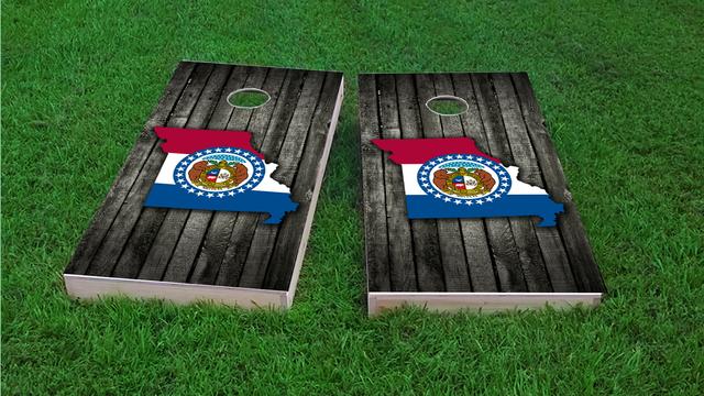 Wood Slate State Flag & Map (Missouri) Themed Custom Cornhole Board Design