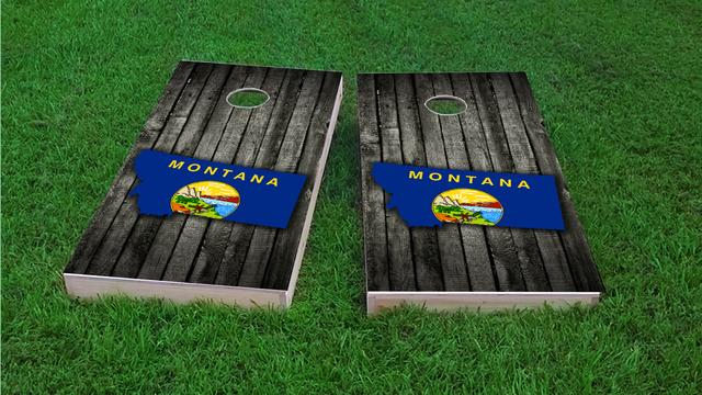 Wood Slate State Flag & Map (Montana) Themed Custom Cornhole Board Design