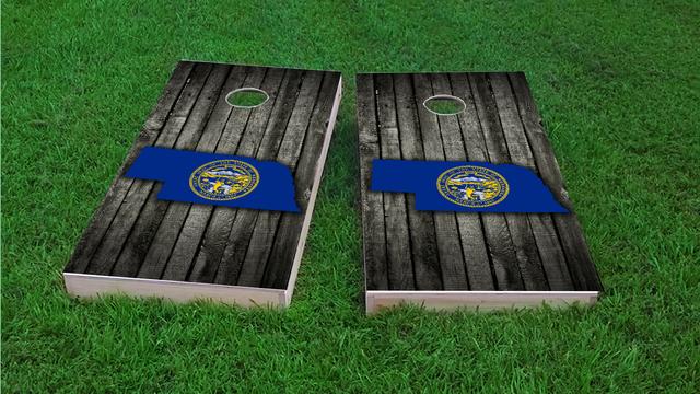 Wood Slate State Flag & Map (Nebraska) Themed Custom Cornhole Board Design