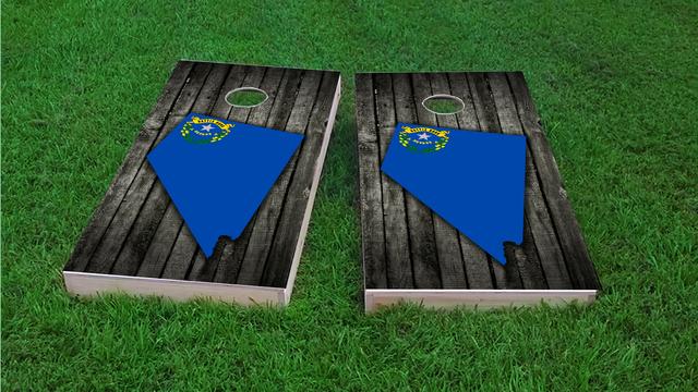 Wood Slate State Flag & Map (Nevada) Themed Custom Cornhole Board Design