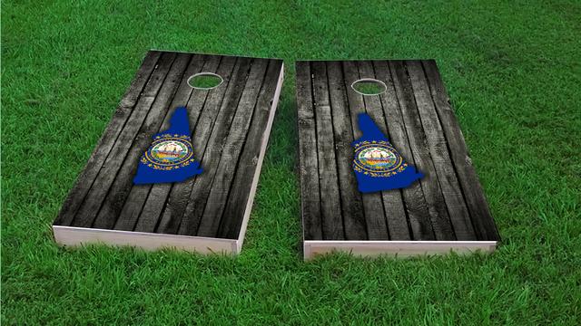 Wood Slate State Flag & Map (New Hampshire) Themed Custom Cornhole Board Design