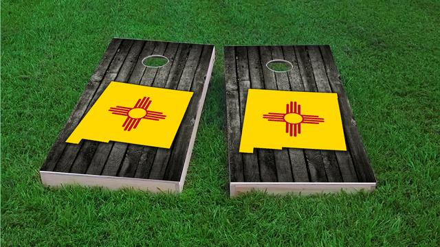 Wood Slate State Flag & Map (New Mexico) Themed Custom Cornhole Board Design