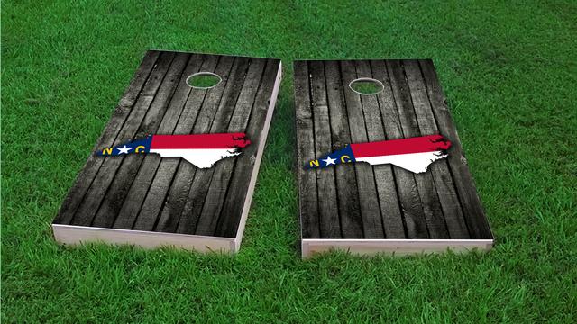 Wood Slate State Flag & Map (North Carolina) Themed Custom Cornhole Board Design