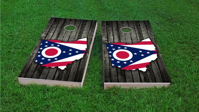 Wood Slate State Flag & Map (Ohio) Themed Custom Cornhole Board Design