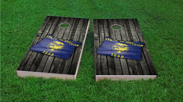 Wood Slate State Flag & Map (Oregon) Themed Custom Cornhole Board Design