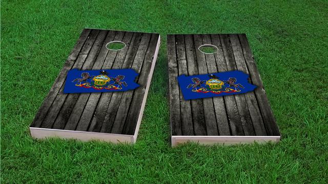 Wood Slate State Flag & Map (Pennsylvania) Themed Custom Cornhole Board Design