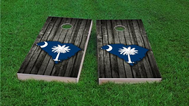 Wood Slate State Flag & Map (South Carolina) Themed Custom Cornhole Board Design