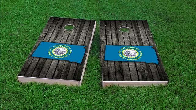 Wood Slate State Flag & Map (South Dakota) Themed Custom Cornhole Board Design