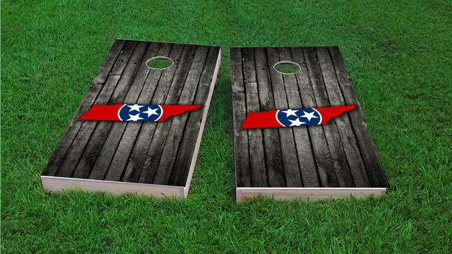 Wood Slate State Flag & Map (Tennessee) Themed Custom Cornhole Board Design