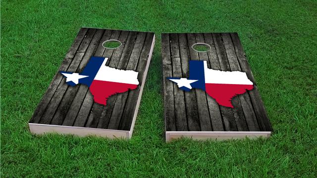 Wood Slate State Flag & Map (Texas) Themed Custom Cornhole Board Design