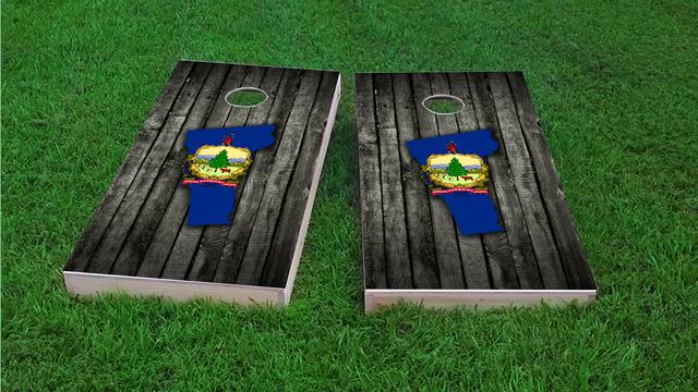 Wood Slate State Flag & Map (Vermont) Themed Custom Cornhole Board Design