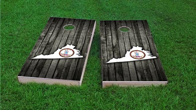 Wood Slate State Flag & Map (Virginia) Themed Custom Cornhole Board Design