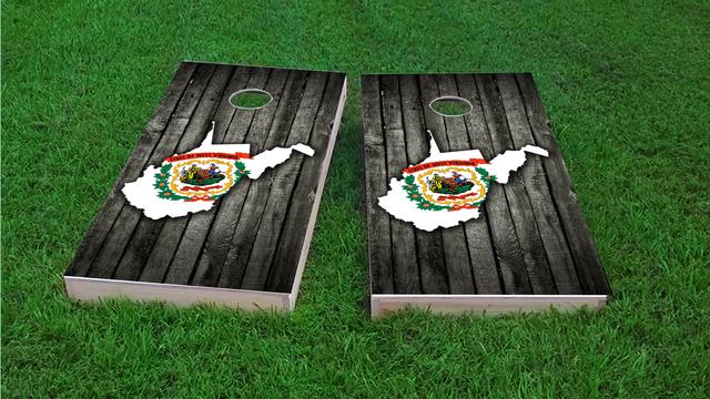 Wood Slate State Flag & Map (West Virginia) Themed Custom Cornhole Board Design