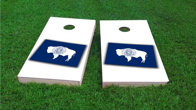 Wyoming State Flag Outline (White Background) Themed Custom Cornhole Board Design