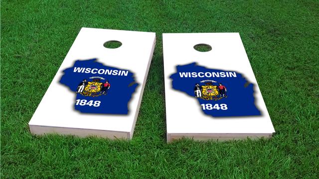 Wisconsin State Flag Outline (White Background) Themed Custom Cornhole Board Design