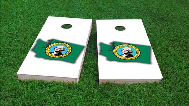 Washington State Flag Outline (White Background) Themed Custom Cornhole Board Design