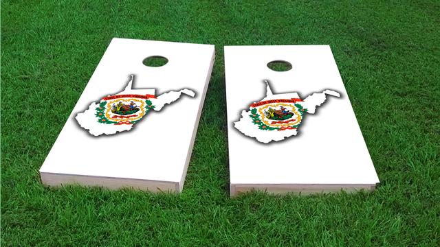 West Virginia State Flag Outline (White Background) Themed Custom Cornhole Board Design