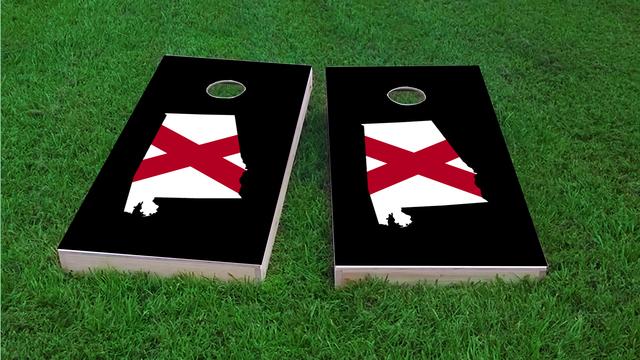 Alabama State Flag Outline (Black Background) Themed Custom Cornhole Board Design