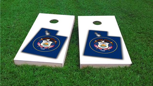 Utah State Flag Outline (White Background) Themed Custom Cornhole Board Design