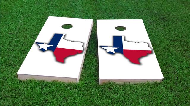 Texas State Flag Outline (White Background) Themed Custom Cornhole Board Design