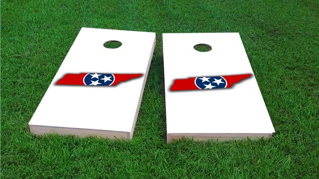 Tennessee State Flag Outline (White Background) Themed Custom Cornhole Board Design