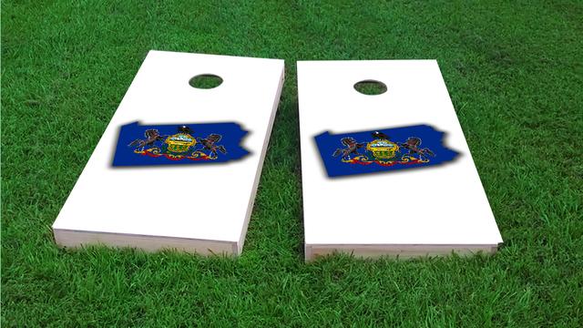 Pennsylvania State Flag Outline (White Background) Themed Custom Cornhole Board Design