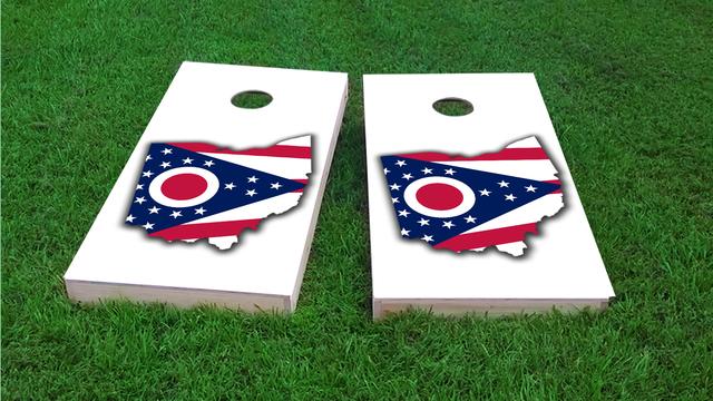 Ohio State Flag Outline (White Background) Themed Custom Cornhole Board Design