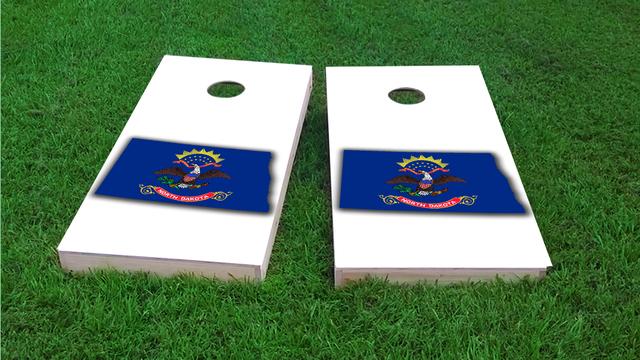 North Dakota State Flag Outline (White Background) Themed Custom Cornhole Board Design