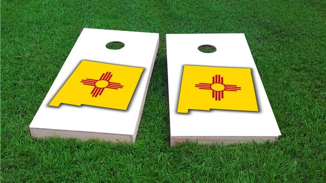 New Mexico State Flag Outline (White Background) Themed Custom Cornhole Board Design