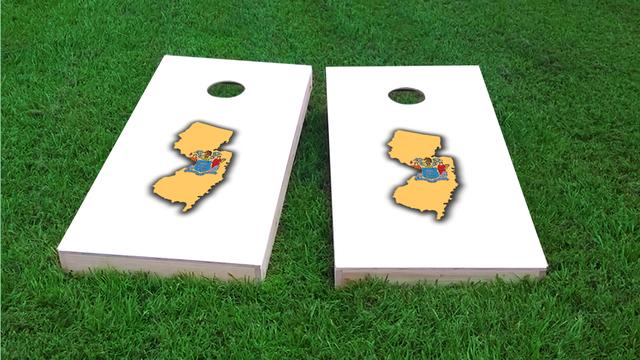 New Jersey State Flag Outline (White Background) Themed Custom Cornhole Board Design