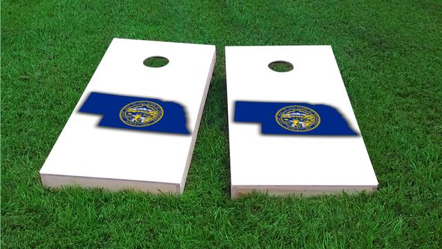 Nebraska State Flag Outline (White Background) Themed Custom Cornhole Board Design