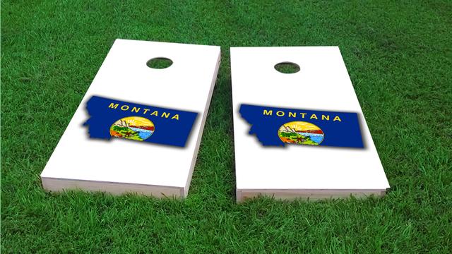 Montana State Flag Outline (White Background) Themed Custom Cornhole Board Design