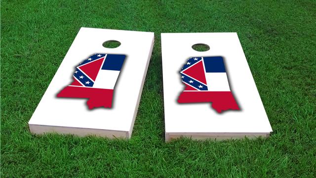 Mississippi State Flag Outline (White Background) Themed Custom Cornhole Board Design