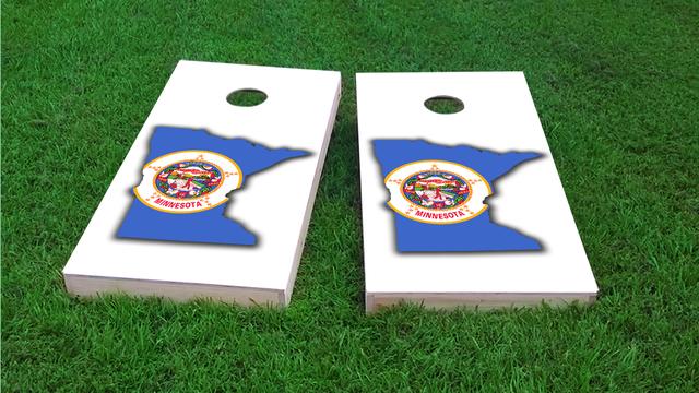 Minnesota State Flag Outline (White Background) Themed Custom Cornhole Board Design