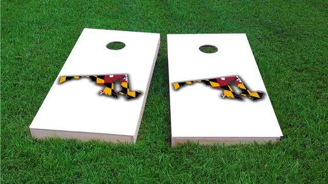 Maryland State Flag Outline (White Background) Themed Custom Cornhole Board Design