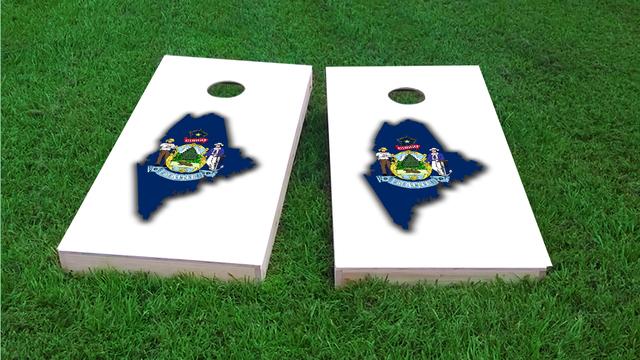 Maine State Flag Outline (White Background) Themed Custom Cornhole Board Design