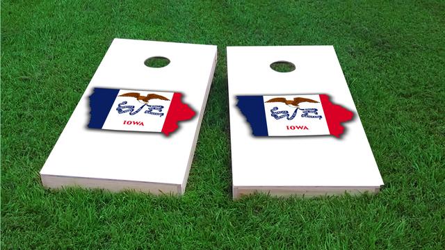 Iowa State Flag Outline (White Background)  Themed Custom Cornhole Board Design