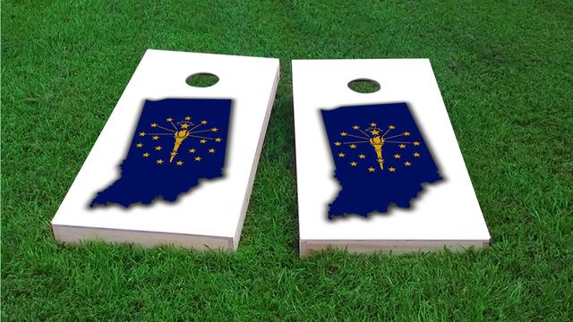 Indiana State Flag Outline (White Background) Themed Custom Cornhole Board Design
