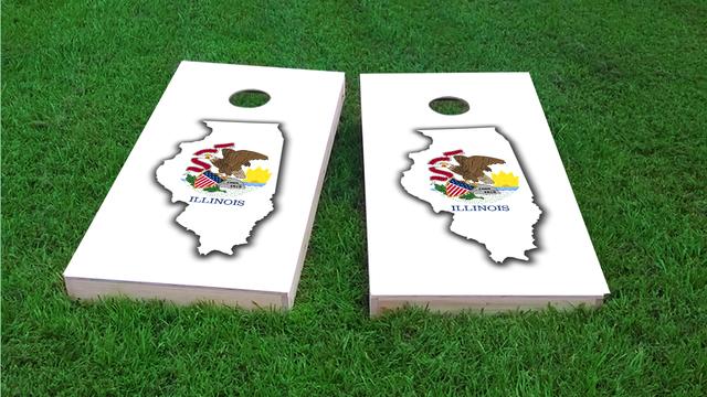 Illinois State Flag Outline (White Background) Themed Custom Cornhole Board Design