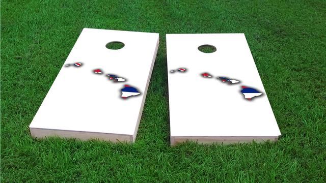 Hawaii State Flag Outline (White Background) Themed Custom Cornhole Board Design