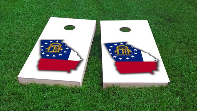 Georgia State Flag Outline (White Background) Themed Custom Cornhole Board Design