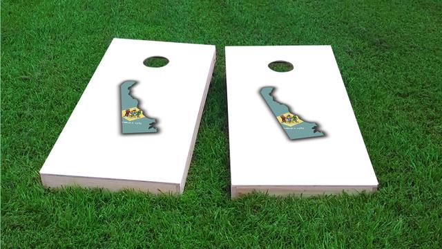  Delaware State Flag Outline (White Background) Themed Custom Cornhole Board Design