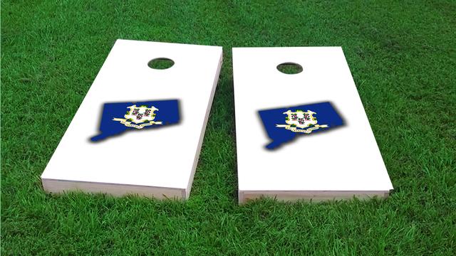 Connecticut State Flag Outline (White Background) Themed Custom Cornhole Board Design