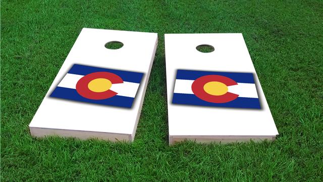 Colorado State Flag Outline (White Background) Themed Custom Cornhole Board Design