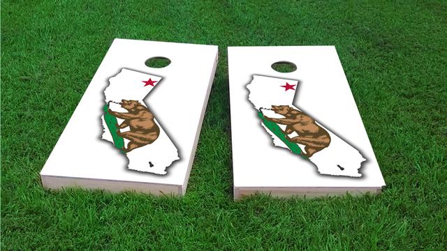 California State Flag Outline (White Background) Themed Custom Cornhole Board Design