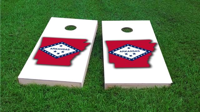 Arkansas State Flag Outline (White Background) Themed Custom Cornhole Board Design