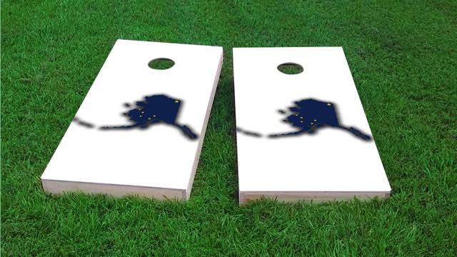 Alaska State Flag Outline (White Background) Themed Custom Cornhole Board Design